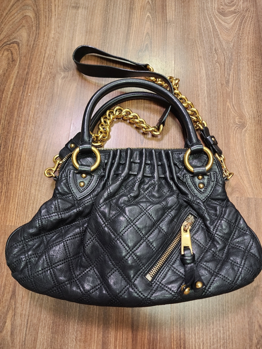 Marc Jacobs Black Quilted Crossbody Bag with Gold Chain